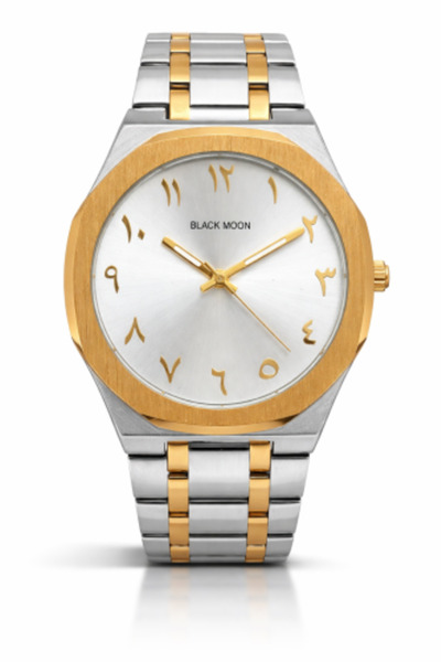 Black Moon ساعة رجالية فضية ذهبية
