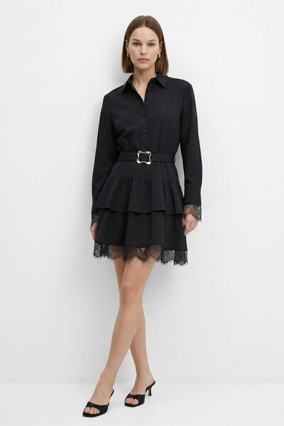 Rays Μαύρο φόρεμα με κουμπιά και στρώσεις 2817