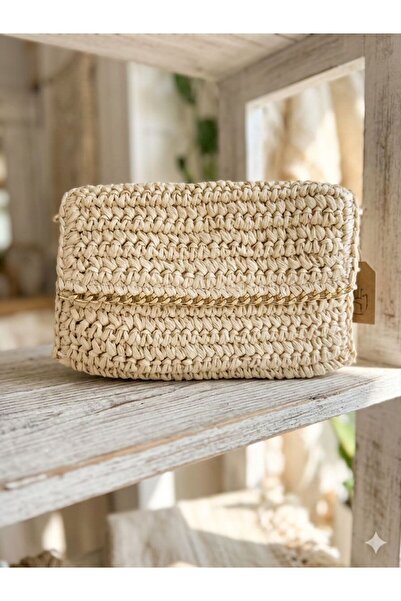 Axesoire NWC-1075 Μπεζ Χειροποίητη Πλεκτή Ψάθινη Τσάντα 27x19x31 εκ.