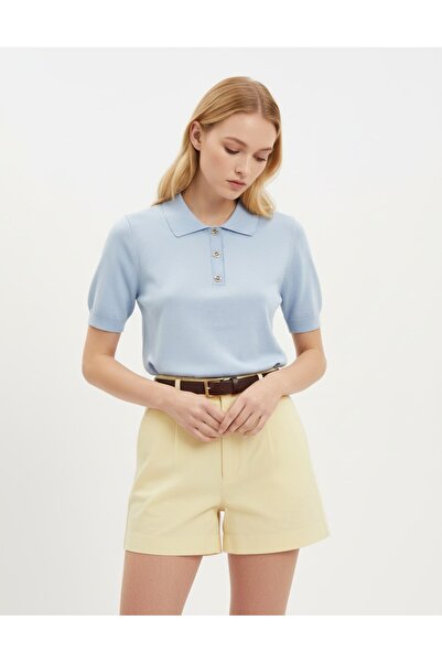 Arbucky Women's Gold Buttoned Polo Collar Knitwear Blouse