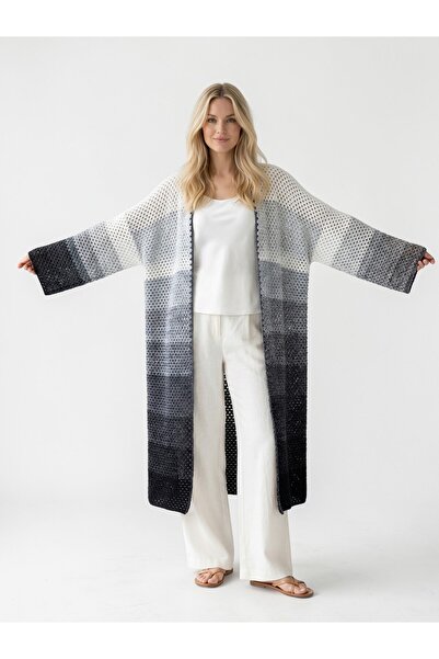 Talinhandmade Koton Cotton Spring Long Cardigan - Size 38/44 Compatible