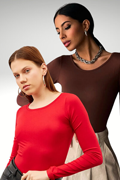 Bipantolon ياقة نسائية باللون البني الداكن والأحمر بتصميم الأميرة