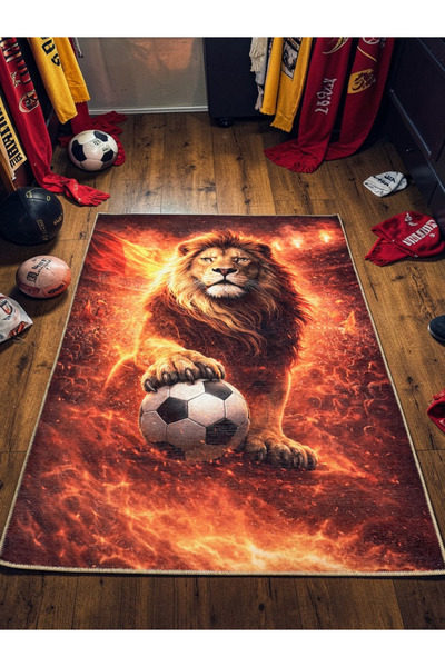 Zeora Home Taraftar Halısı Futbol Topu Desenli Antialerjik Kaymaz Taban Çocuk...
