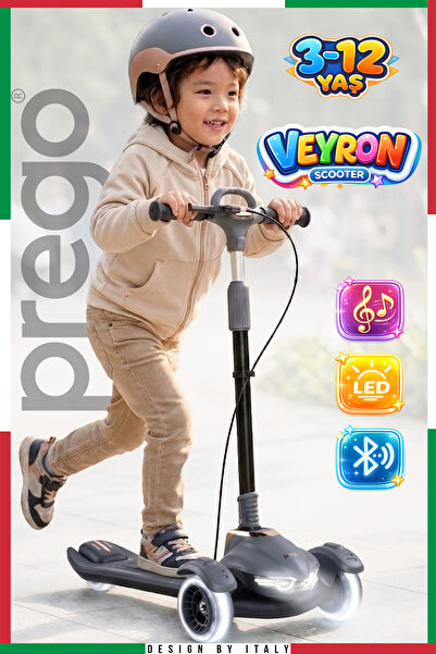 Prego Veyron Bluetoothlu Müzikli Işıklı Çocuk Scooter Katlanabilir - Yüksekli...