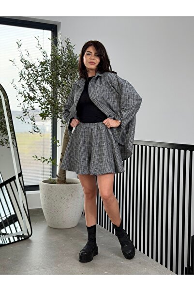 RAMONA BADESCU EXCLUSIVE Set damă 2 piese cămașă oversize și fustă mini tip t...