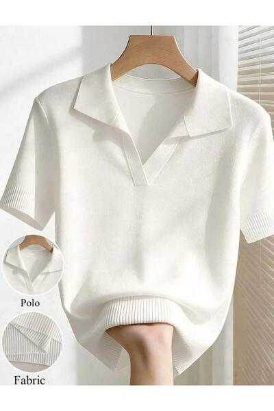 banessa Κλασικό πλεκτό μπλουζάκι με γιακά πόλο, κομψό γυναικείο μπλουζάκι