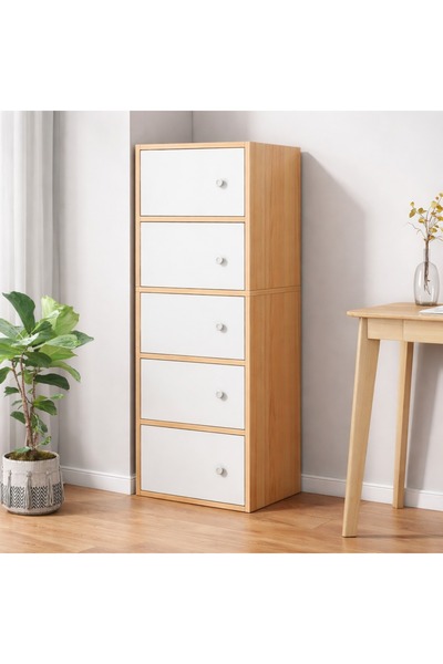 LEIHMANN Vertical storage cabinet with 5 shelves, brown with white