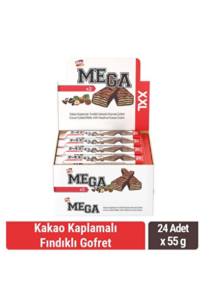 Bifa Mega Kaplamalı Fındıklı Kakao Kremalı Gofret 55 gr x 24 Adet