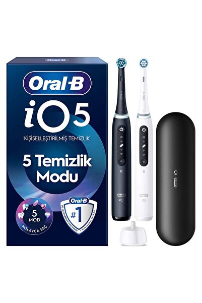 Oral-B iO5Şarjlı/Elektrikli Diş Fırçası, 2'li Set Siyah & Beyaz, 2 Fırça Başl...