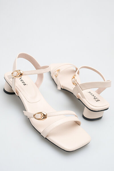 MALENTA Women's Leather Sandals Stylish Gold Buckle Detailed Ankle Strap Low ...