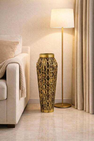 MİS KİTCHEN Altın Siyah Dekoratif Vazo Büyük Boy Modern Salon Aksesuarı Lüks ...