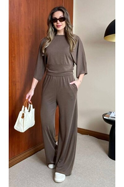 CGA Γυναικείο Σετ Modal Καφέ Σετ με Φούστα και Μπλούζα με Ταινία, Φαρδύ Παντε...