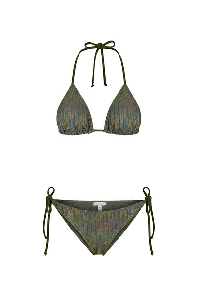 AQUELLA Lamé Print Patterned Shiny Triangle Bikini Set