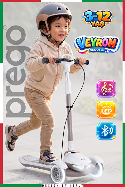 Prego Veyron Bluetoothlu Müzikli Işıklı Çocuk Scooter Katlanabilir - Yüksekli...