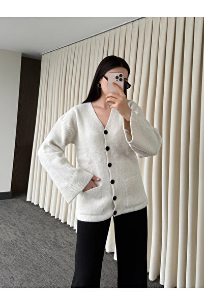 Laluvia Bone Buttoned Basic Cardigan - 4622
