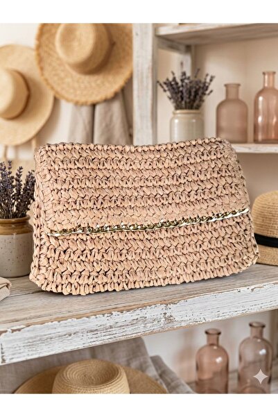 Axesoire NWC-1075 Καμηλό Χειροποίητο Πλεκτό Ψάθινο Τσαντάκι 27x19x31 εκ.