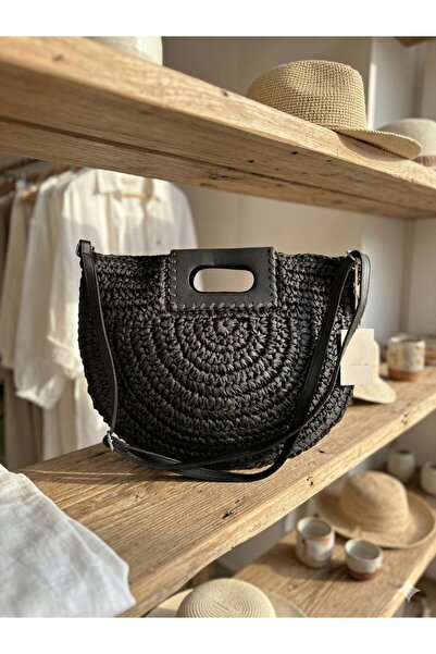 Axesoire NWC-1070 Μαύρη ψάθινη τσάντα με φερμουάρ