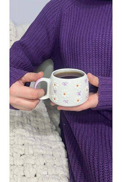 Inspire Ceramic Handmade Ceramic Mug with Daisy and Bow Pattern – Cup