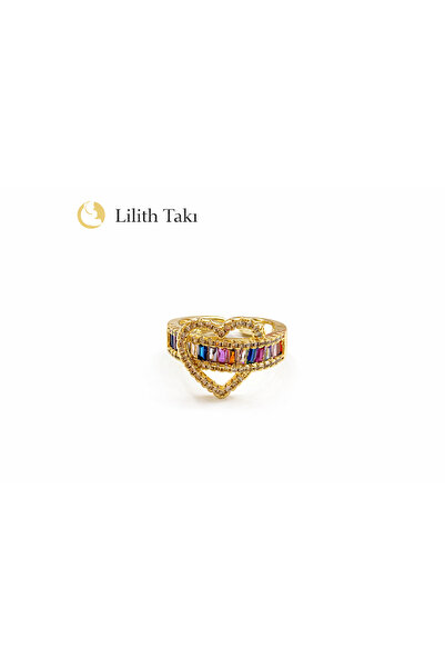 Lilith Takı خاتم نسائي ذهبي اللون بتفاصيل على شكل قلب ومرصع بالأحجار - تصميم ...