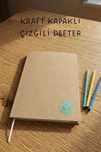 AryaSanatKırtasiye Kraft Kapaklı A4 Çizgili Defter 120 Yaprak Dikişli Dayanık...