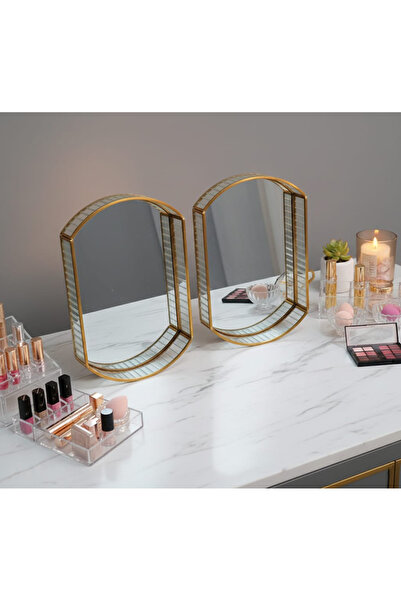 TrentonGCC 2Pcs Glass Makeup Organizer Set Gold Frame Cosmetic Storage Tray V...