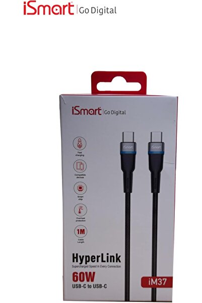 iSmart HyperLink USB-C to USB-C Cable, 60W Fast Charging, 1M Length, Overheat Protection, Model iM37