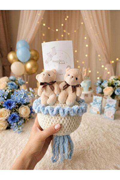 PERFECT Ayıcıklı Buket El Örgüsü Hoşgeldin Bebek Hediyesi Teddy Bear Erkek Çocuk