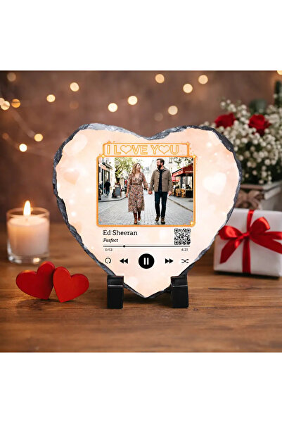 peGiftuiala Placă muzicală din ardezie cu cod QR – Te iubesc