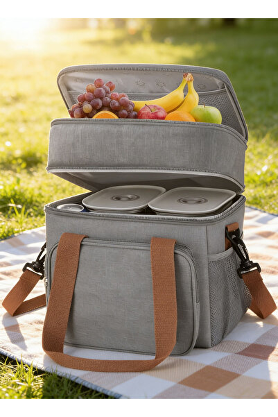Generic Grey Large Waterproof Lunch Bag Thermal Insulated Tiffin Bag Oxford C...