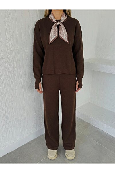 NEWCO Scarf Bicycle Collar Double Knitwear Set with Removable Scarf - Flr-Nl2142