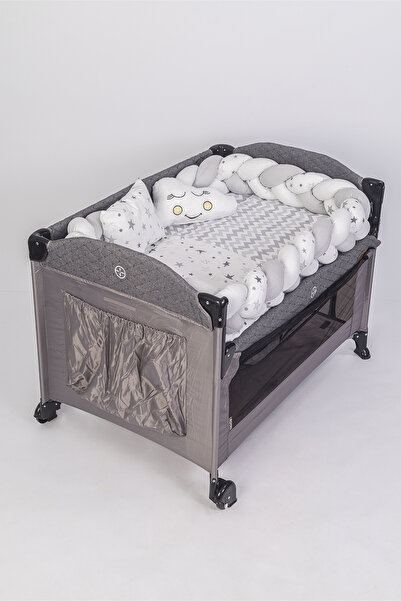 Jasmin Bebe Home Örgülü Park Beşik ve Ahşap Beşik Uyku Seti 5 Parça (70x110, ...