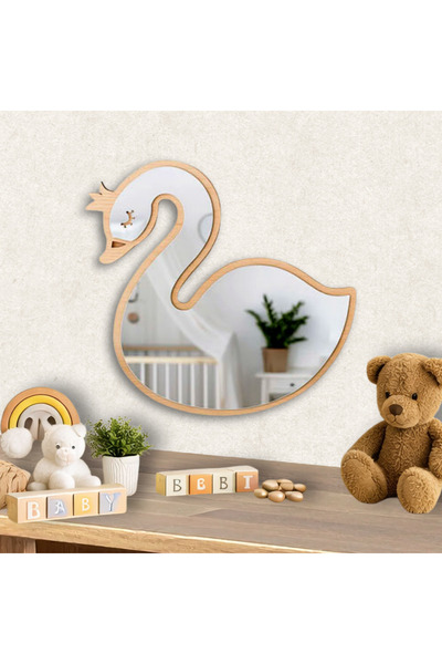HippoDeco Sevimli Kuğu Pleksi Aynalı MDF Duvar Dekoru – Bebek & Çocuk Odası Süsü