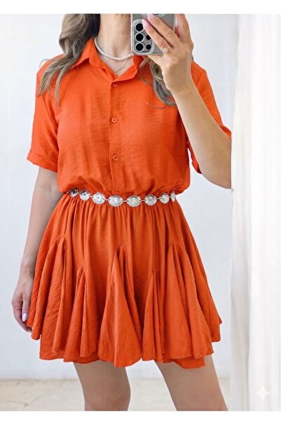 GLAMSI Dress with shirt collar and elastic waist