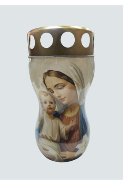 LCA Funeral Candle with Metal Cap and Icon of the Virgin Mary and Child – Out...