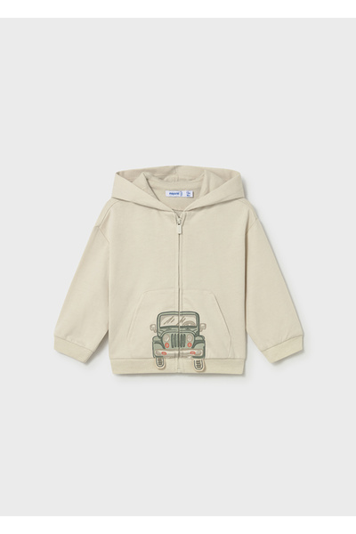 MAYORAL Car Zippered Cardigan for Ages 1-4 - Beige