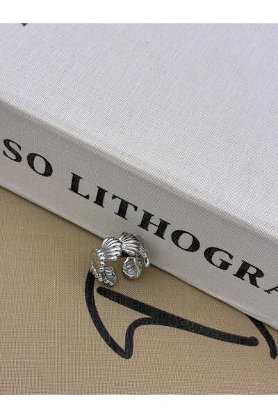 Hedef Bijuteri Silver Color Mussel Model Adjustable Basic Brass Ring