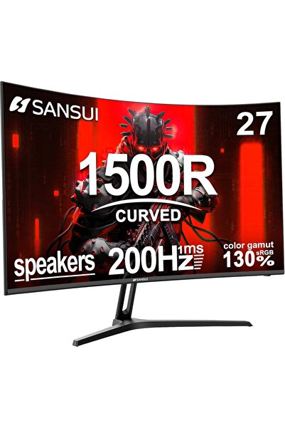 SANSUI 27 Inch Curved Gaming Monitor 180Hz 1ms with Speakers FHD 1080P