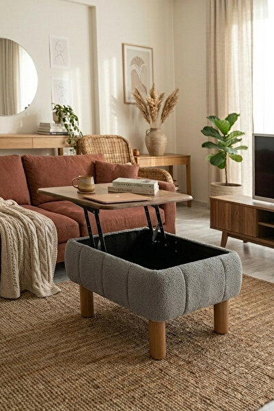 Zem Ester Sandıklı Mekanizmalı Orta Sehpa/Bench, Gri