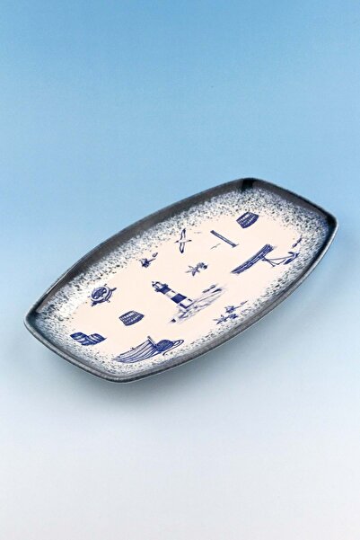 Bursa Porselen Dekor Sea Blue Porcelain Kayak Plate