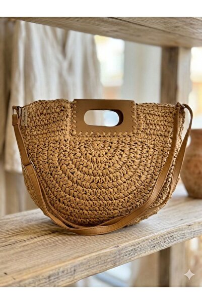 Axesoire NWC-1070 Ψάθινη τσάντα με φερμουάρ σε χρώμα καμηλό