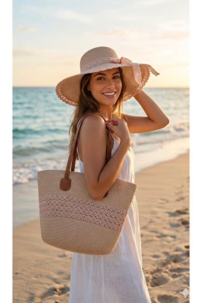 podyumgiyim Set of 2 Hat and Drawstring Straw Shoulder Bags