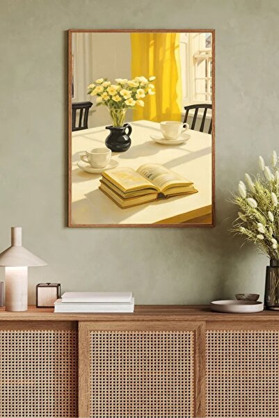 AR AJANS KANVAS TABLO Soft Morning Mood with Coffee Framed Mdf Table