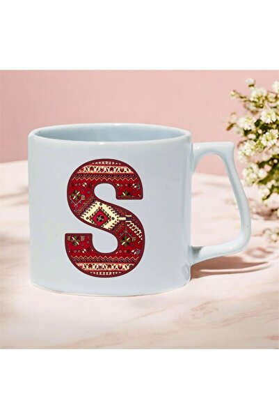 kubdekor Letter S Ethnic Patterned Printed Luxury Mug Cup