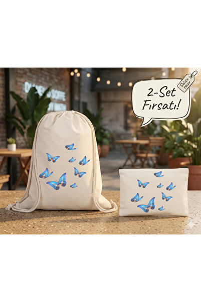 Boom town Cloth Backpack, Wallet Set of 2