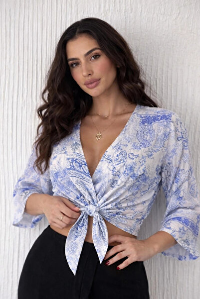 Eka Women's White Lace Tie-Down Blouse 19042