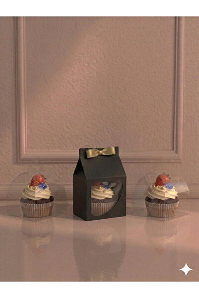 Ambalaj Modacısı FRANSIZ PASTASI & CUPCAKE KUTUSU SİYAH ( 8X8X8+5,5 CM ) ( 10...