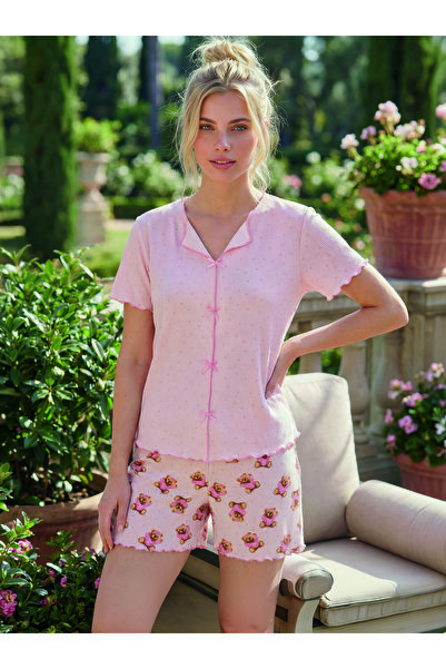 MEBA Women's Bow Detailed Ruffled Camisole Baby Overlock Short Sleeve Shorts ...