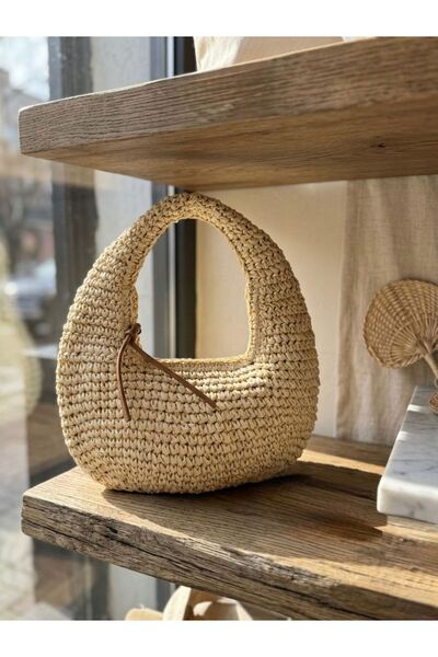 Axesoire NWC-1055 Μπεζ ψάθινη τσάντα με φερμουάρ