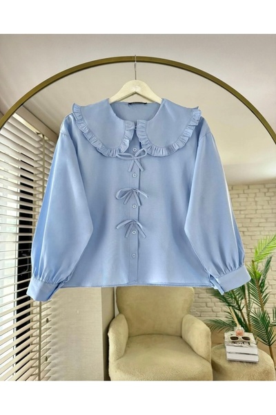 KEVRA Baby Collar Bow Detailed Skirt Top Crop Shirt