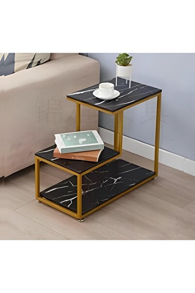 Alcoach L-Shaped Side Table, Three-Layer Coffee Table for Small Living Room